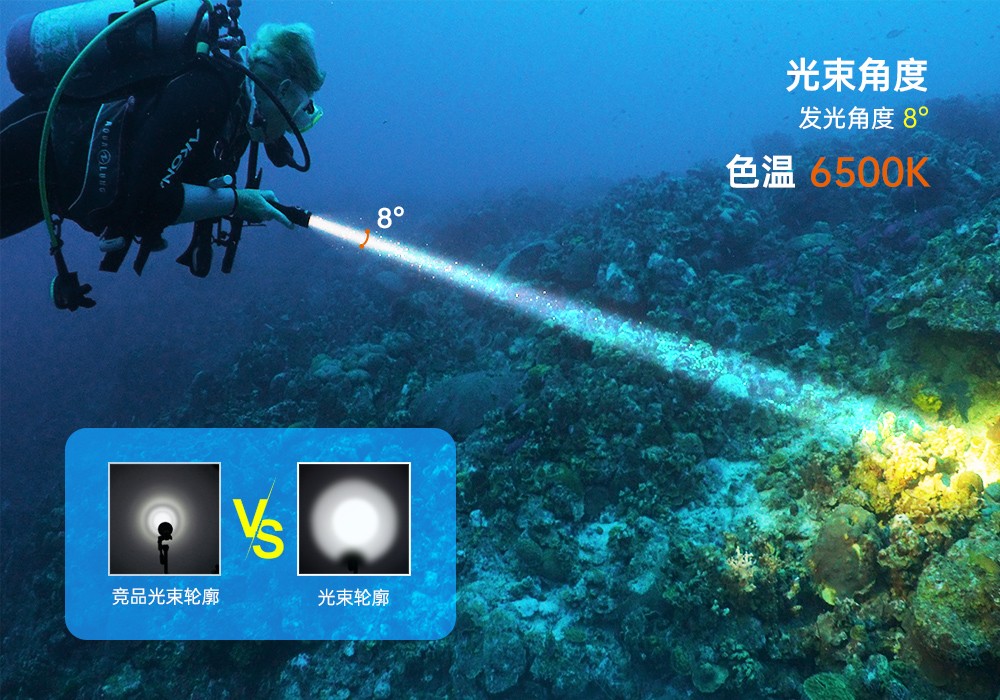 D570-RL激光潜水手电_红光潜水手电筒_白光+红激光潜水手电筒_水下探索手电筒 虎鲸OrcaTorch