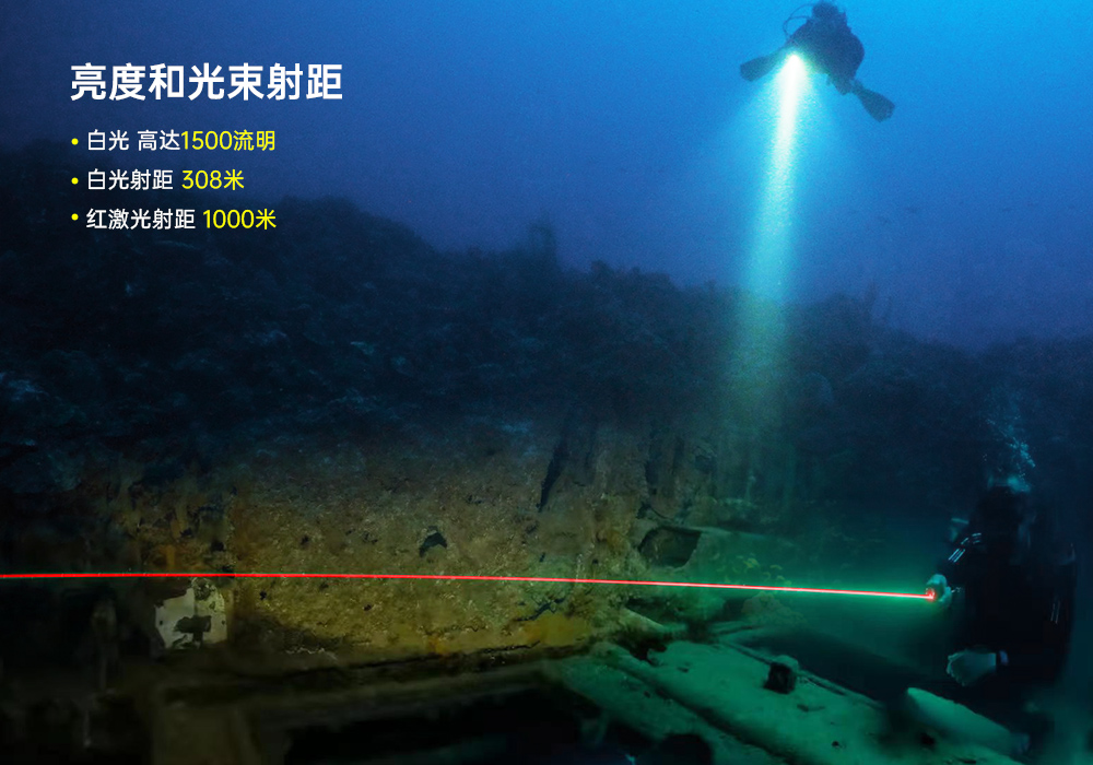 D570-RL激光潜水手电_红光潜水手电筒_白光+红激光潜水手电筒_水下探索手电筒 虎鲸OrcaTorch