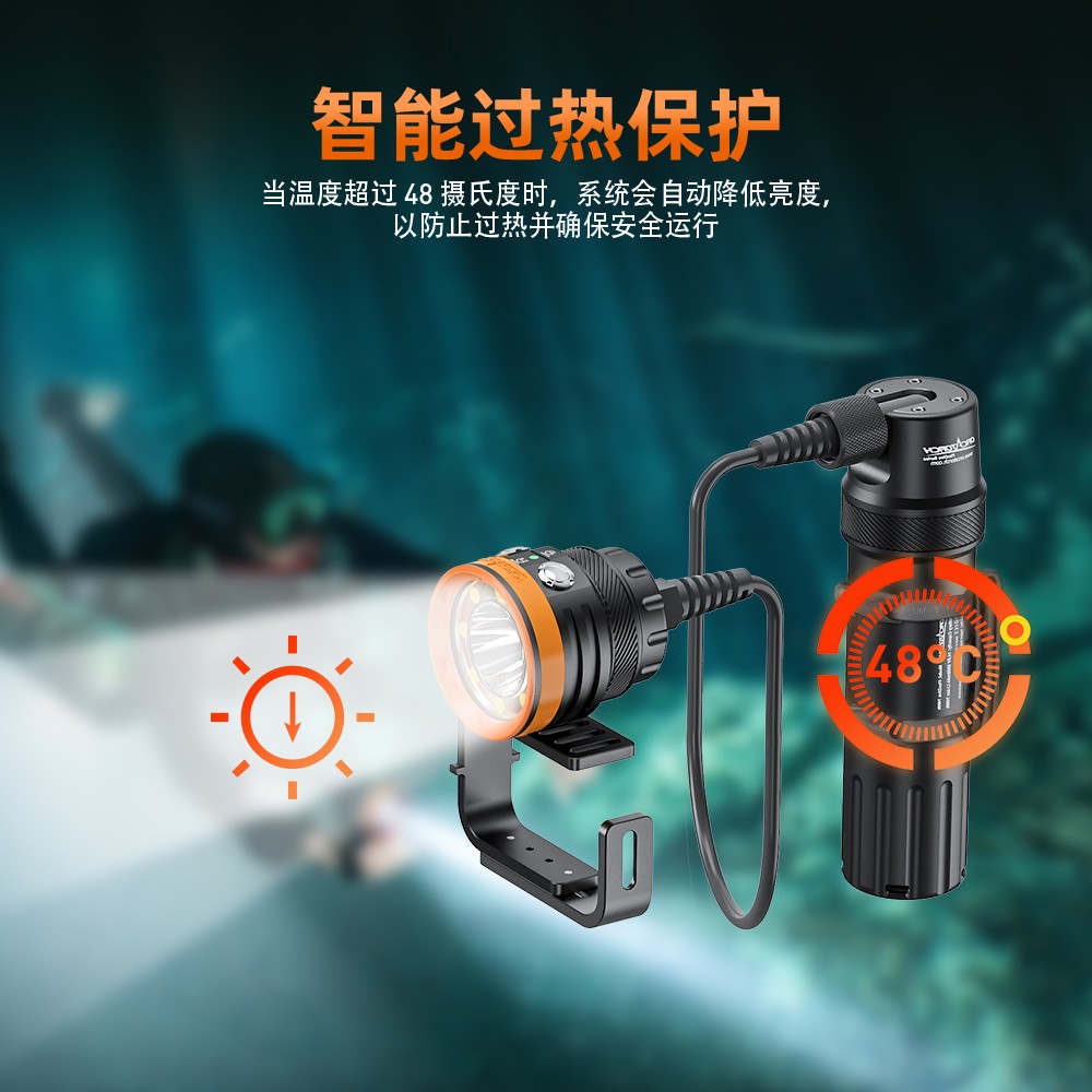 虎鲸OrcaTorch 灵潜系列专业潜水主灯 双光束聚泛光一体 模块化多配置机身 可换电池深水潜水手电