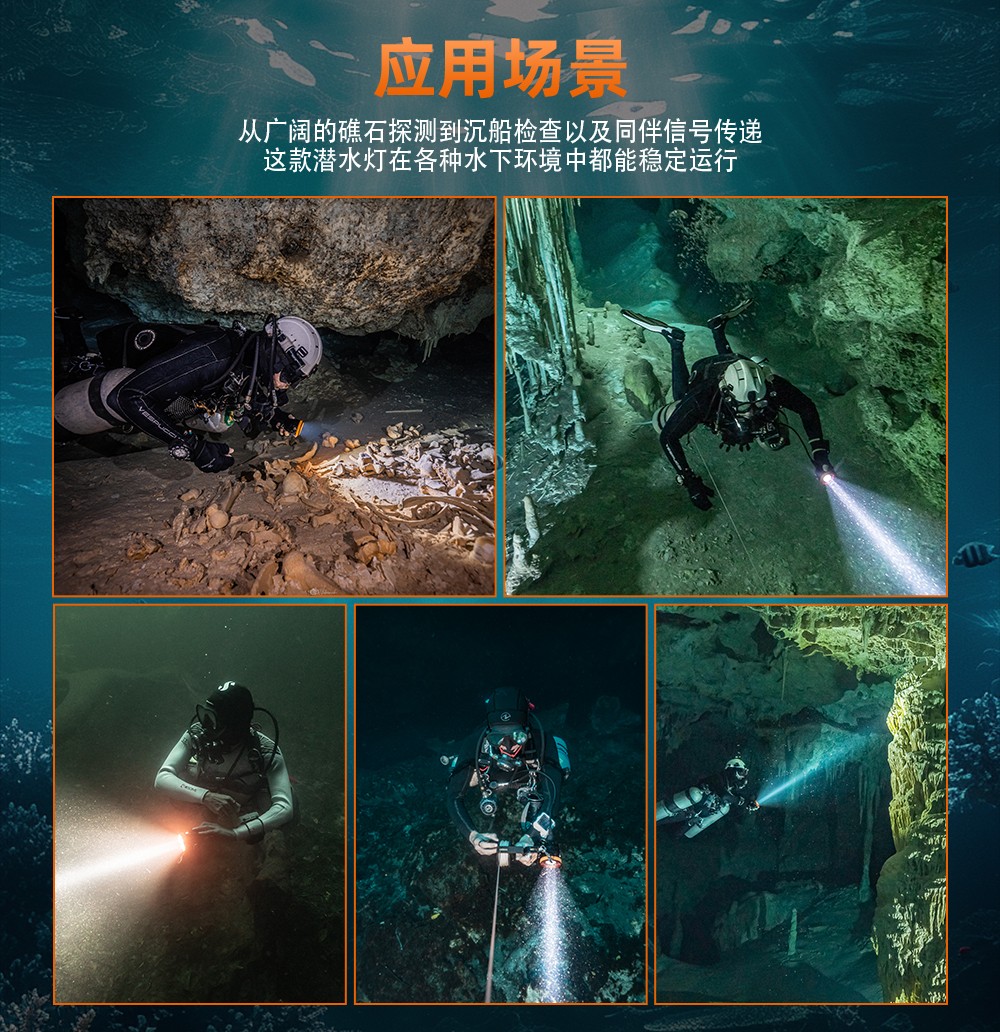 虎鲸OrcaTorch 灵潜系列专业潜水主灯 双光束聚泛光一体 模块化多配置机身 可换电池深水潜水手电